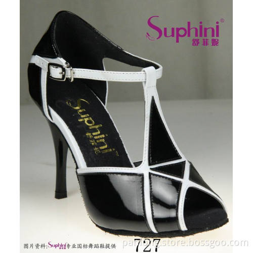 Black white Women 3.5" heel tango Latin Dance Shoes Sandals